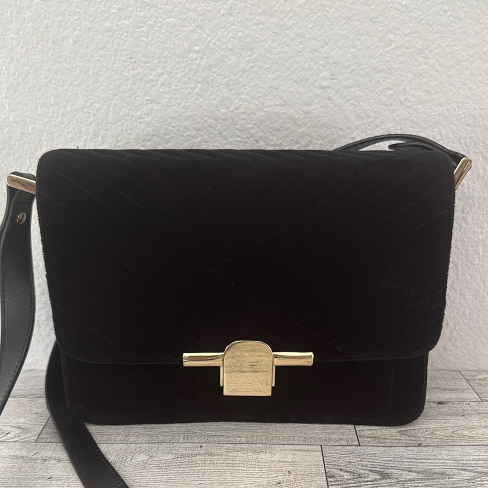 Massimo Dutti Black Velvet Crossbody Bag